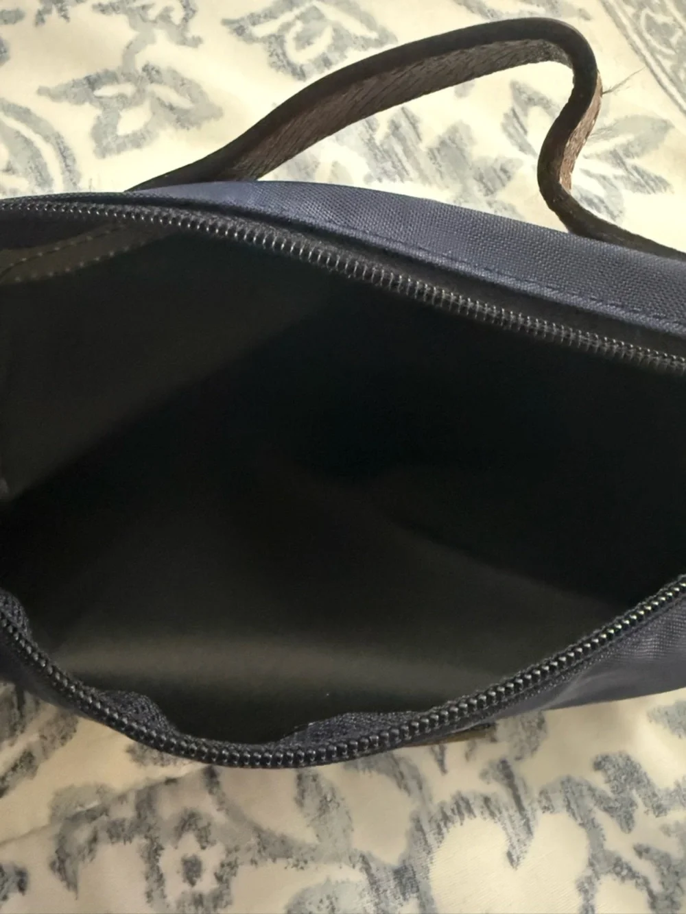 Longchamp Navy Canvas Pouch with Brown Leather Patch